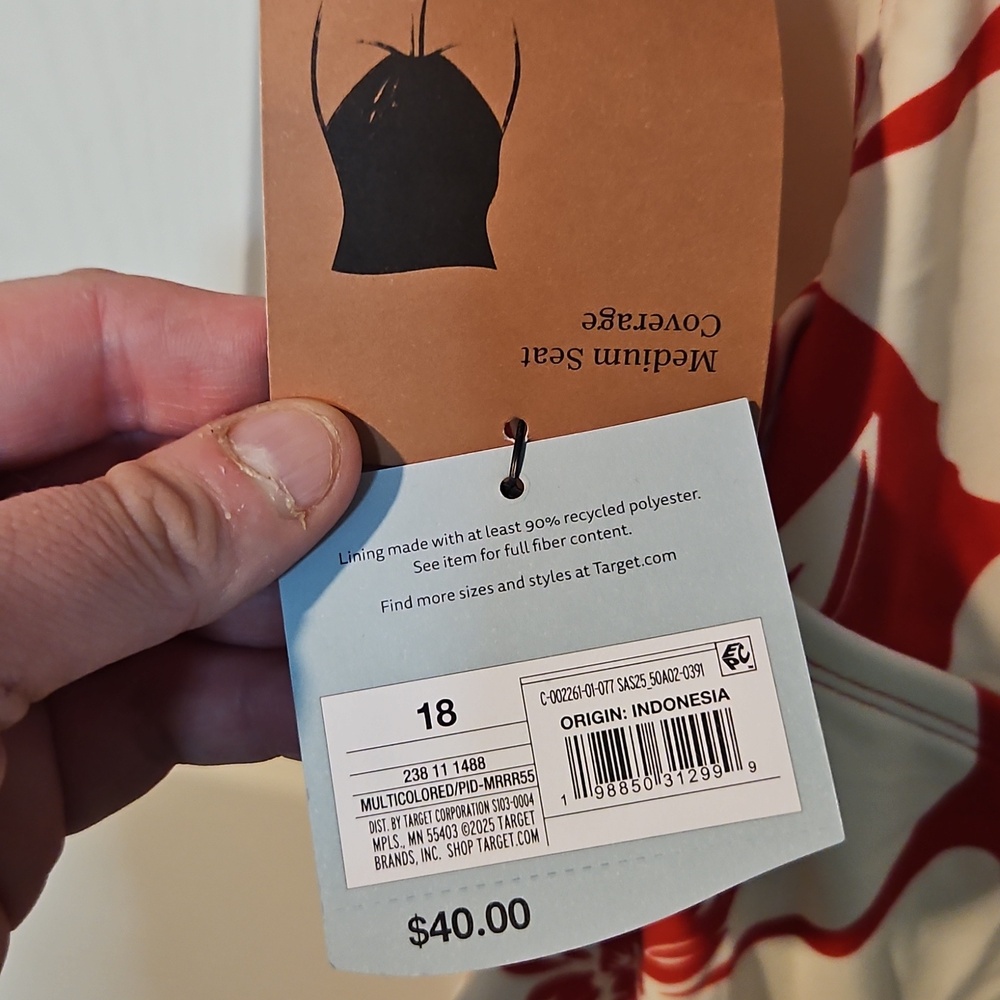 SHADE & SHORE TROPICAL ONE PIECE SWIMSUIT: RED/CREAM: NEW WITH TAGS: SIZE 18 - Picture 3 of 6